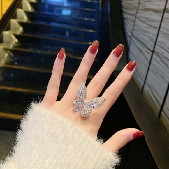 boho and indie Jewelry - Silver Filigree Butterfly Ring with Crystal Accent